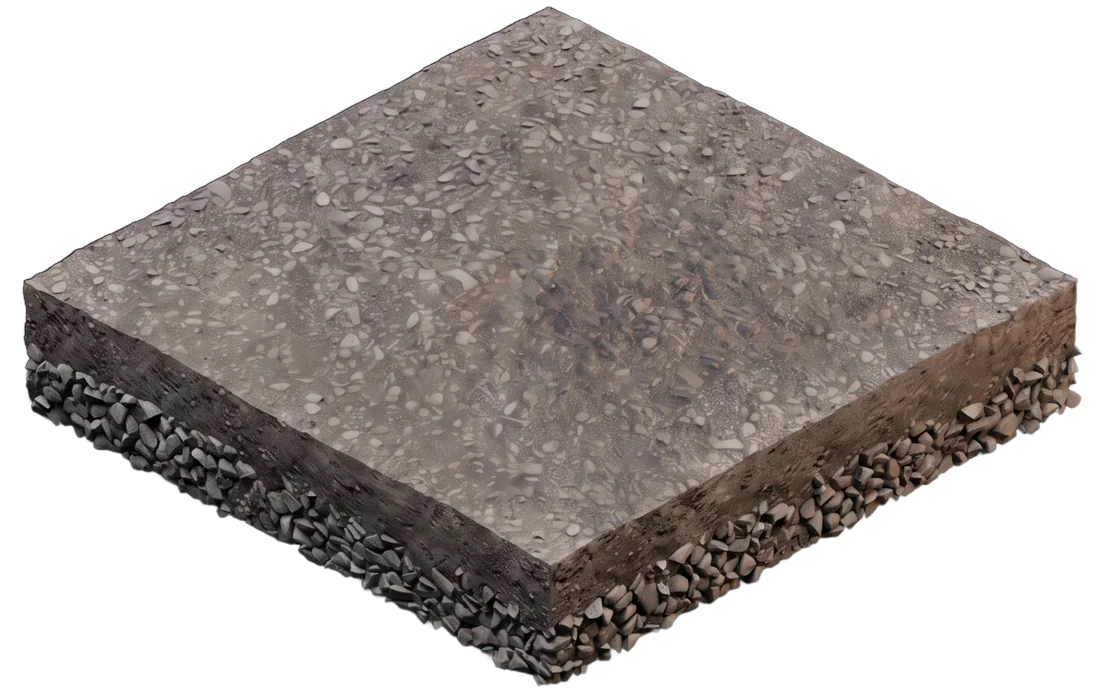 Compacted crushed rock road base layer