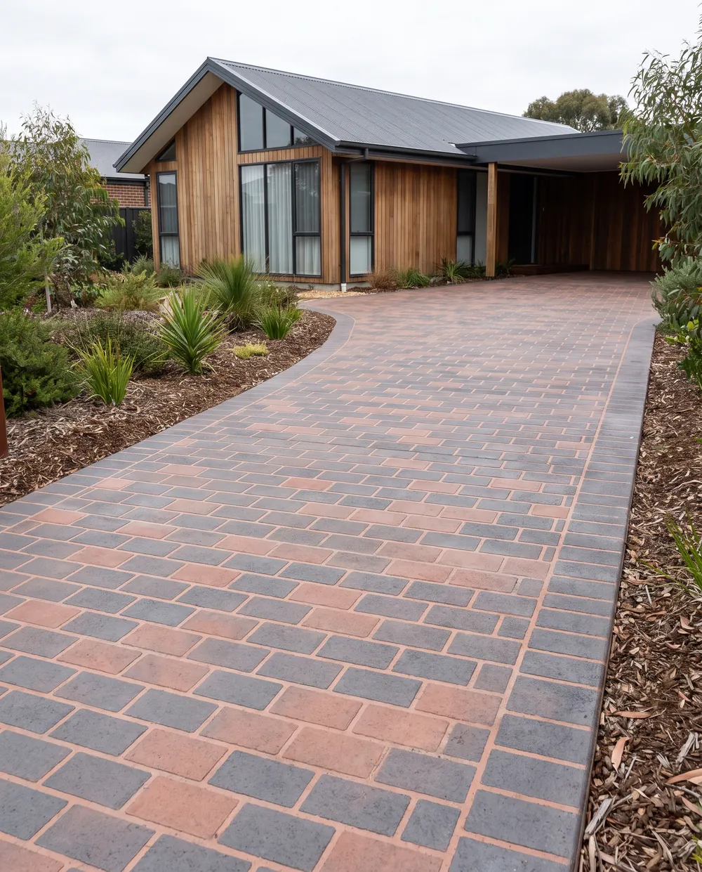 New stencil pattern decorative concrete driveway after