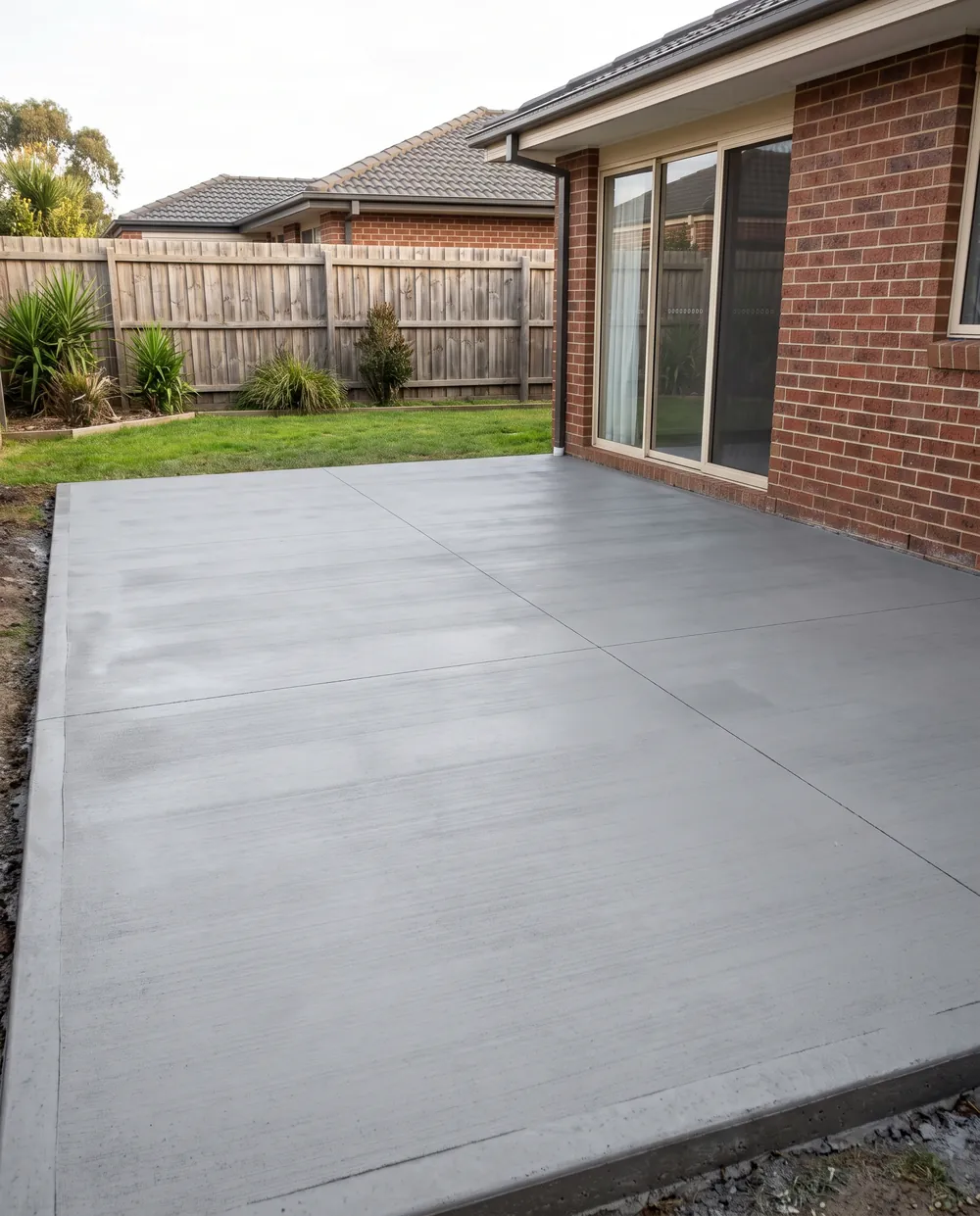 Finished broom finish backyard concrete slab after