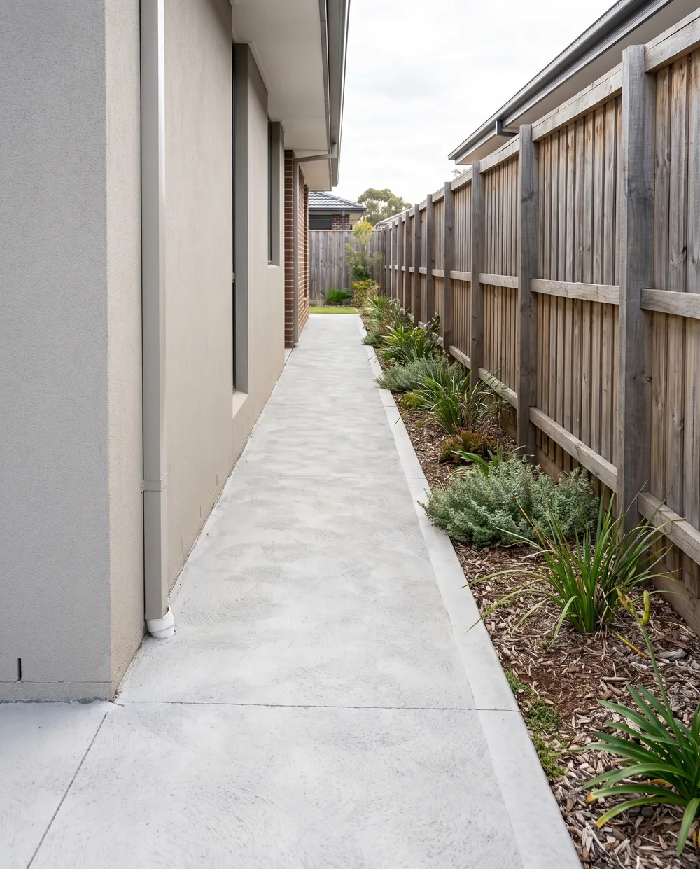 New broom finish concrete side pathway after